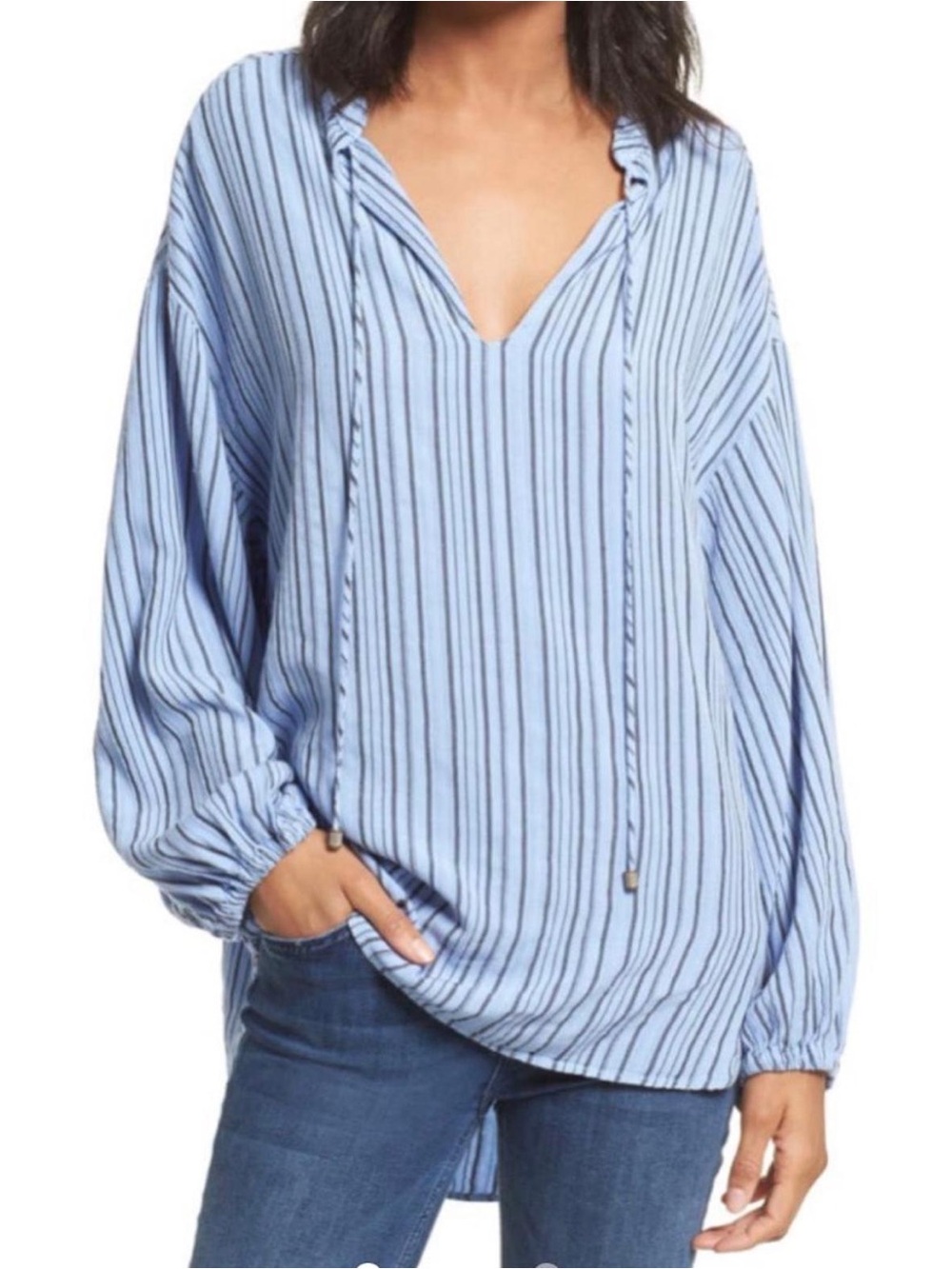 Free People Rhythm of the Night Tunic Striped Top Blue XS